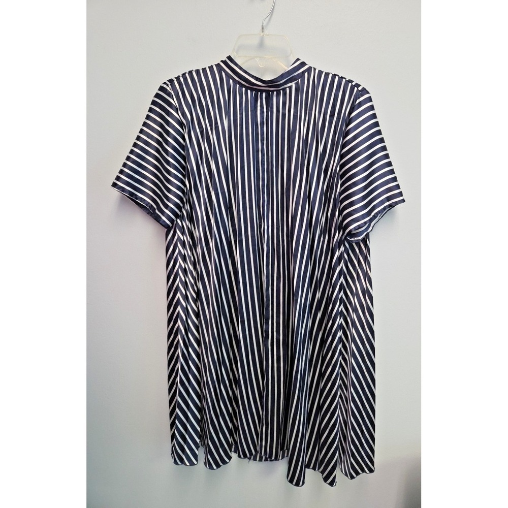 ASOS Dress Sz 8 Navy/White‎ Striped A-Line Mock Back Button Neck Flowy Knee